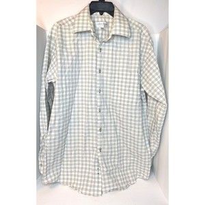 Linea Dome Chemise Men’s Large 16.5”  Gray Plaid LS Button Down Collared Shirt